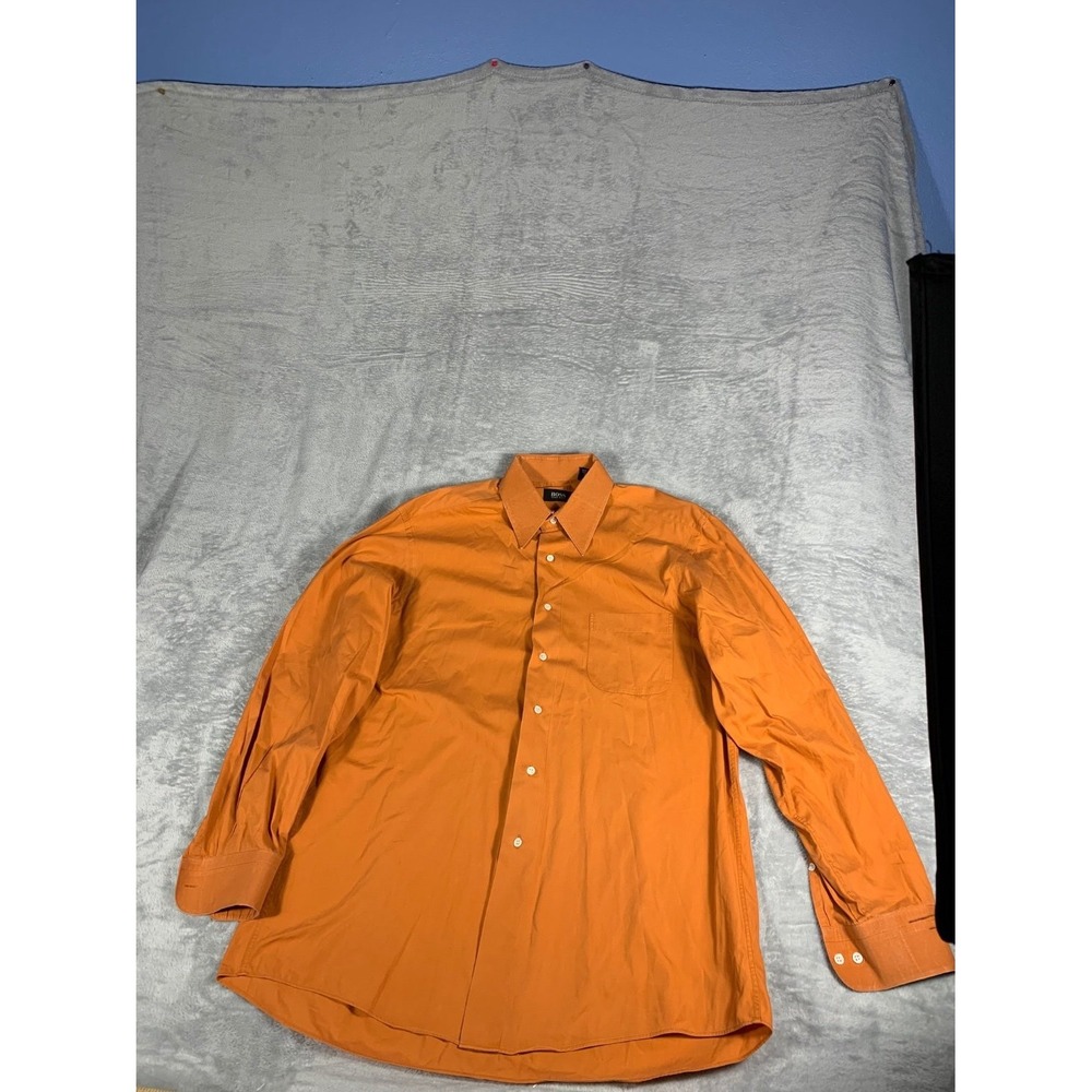 Hugo Boss Dress Shirt Mens 16 34/35 Orange Long Sleeve Cotton